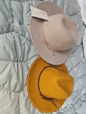 Universal Thread Beige and Mustard Wool Blend Fedora Hats Set